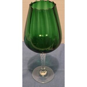 Vintage Long Stem Brandy Snifter~Emerald Green Glass Clear Stem Empoli?